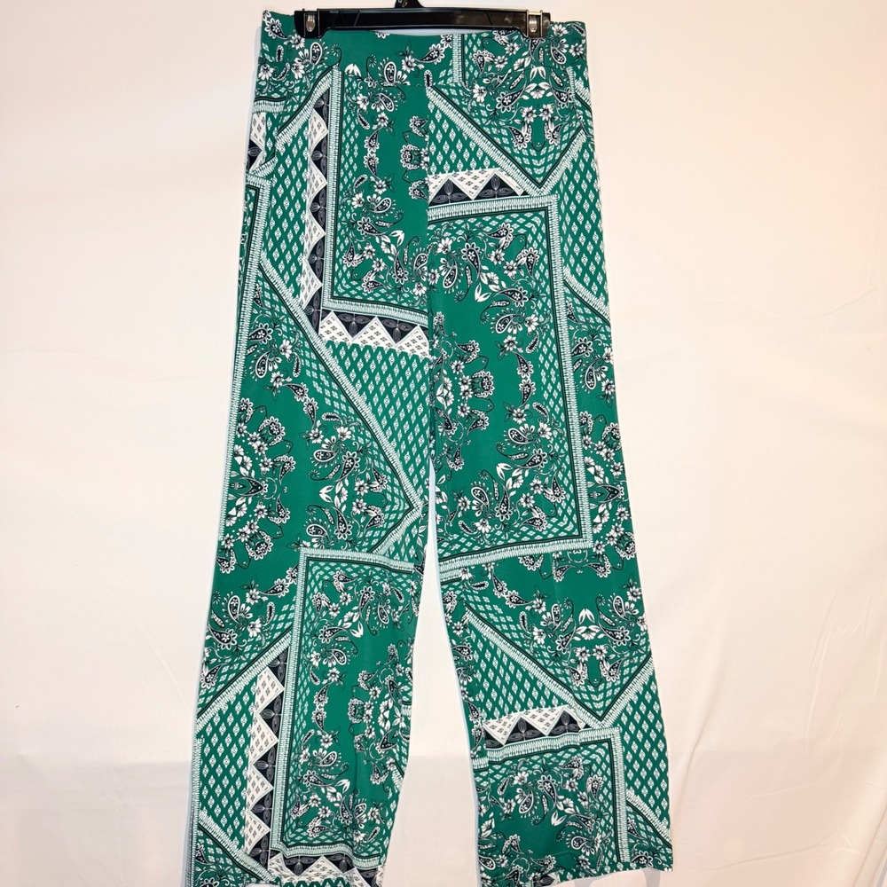 Maurices Womens Green Bandana Paisley Print Wide Leg Palazzo Pants Size M